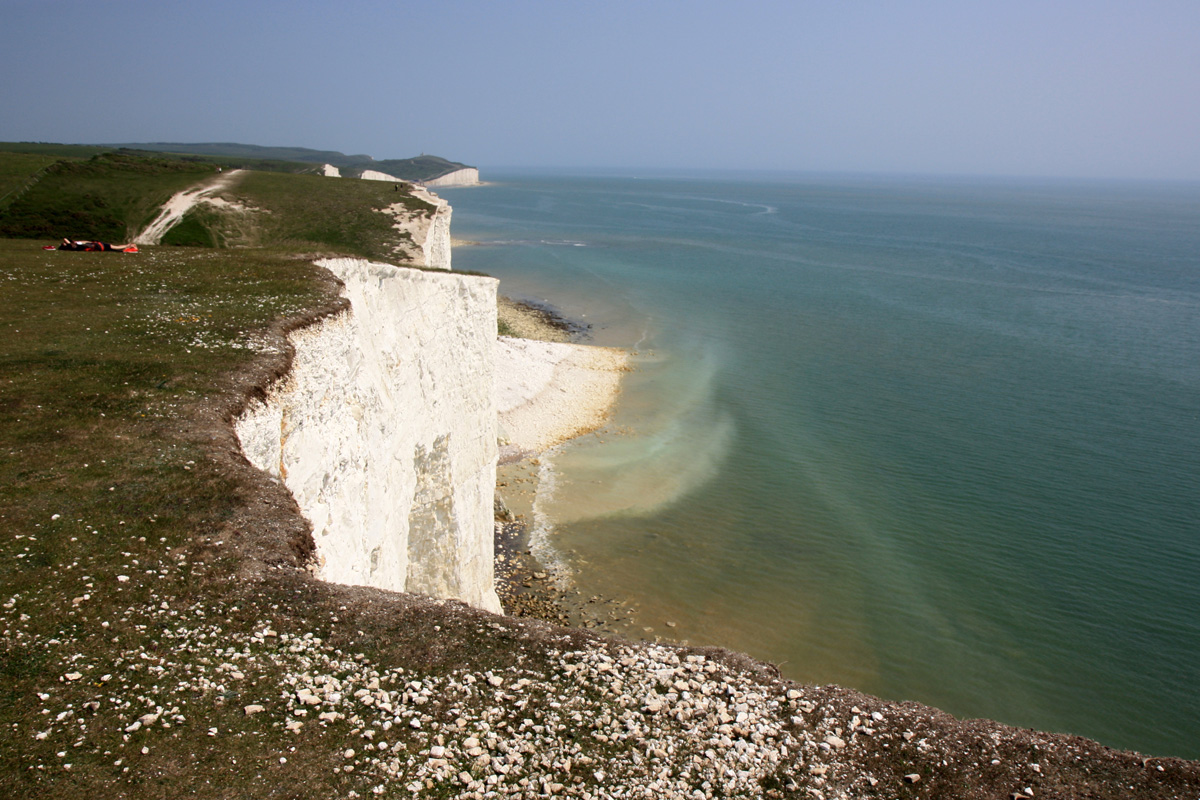 Cliff fall with chalk being dissolved by the sea